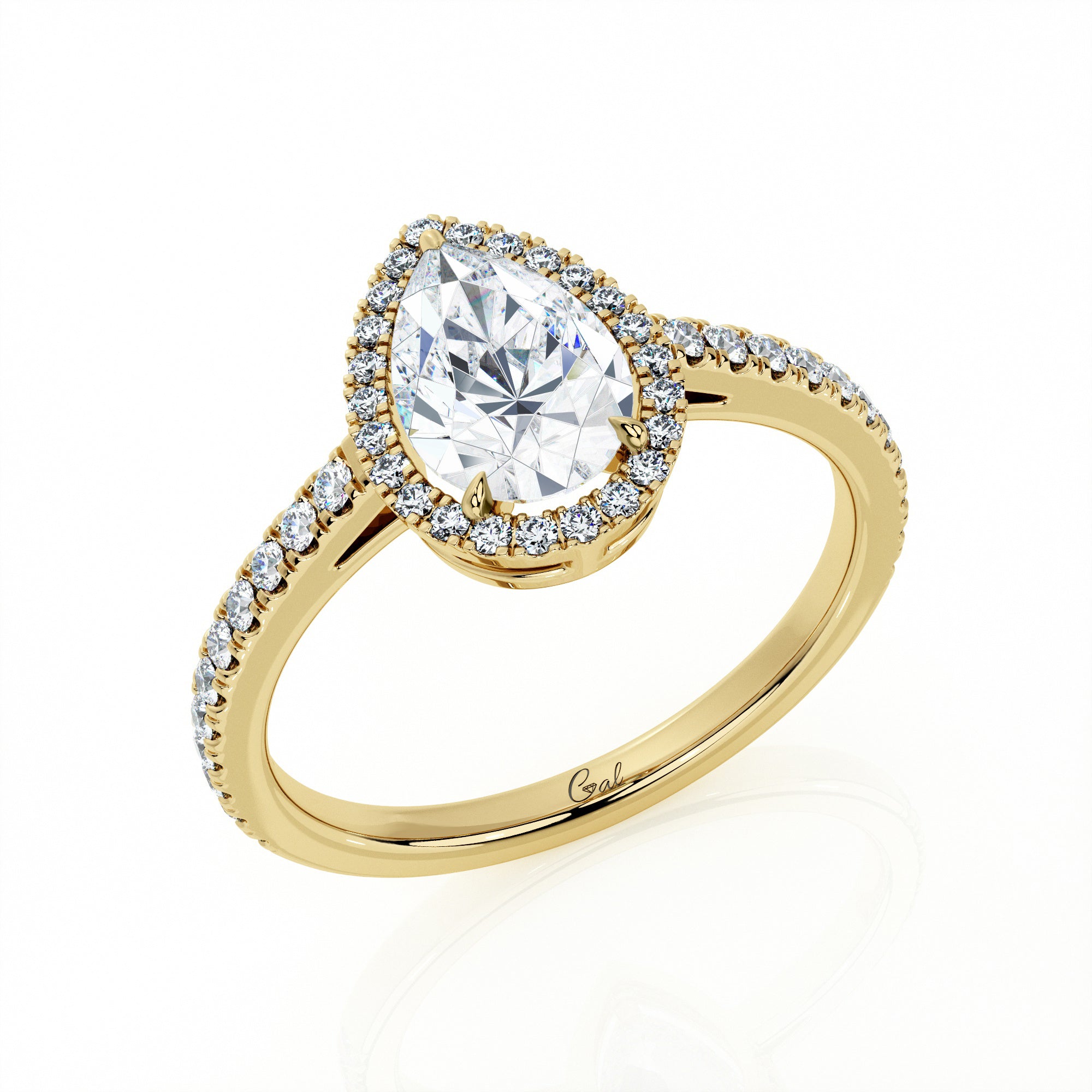 1.00 Carat Pear Shape Micropavé Halo Engagement Ring