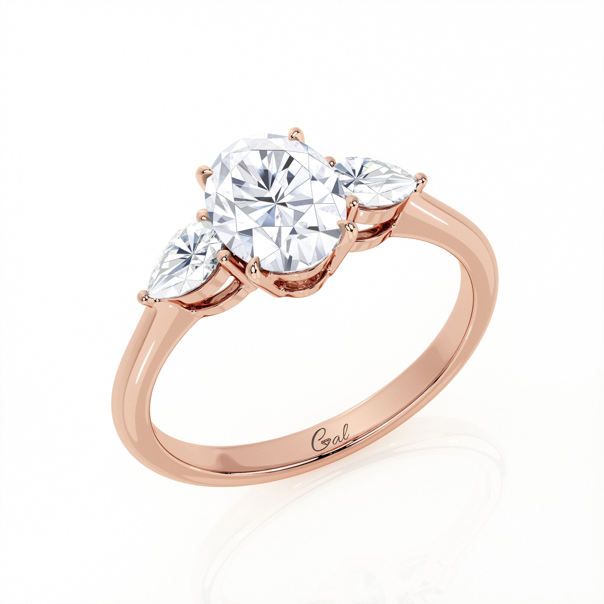 1.00 Carat Oval Shape With Pear Shape Side Stones Engagement Ring