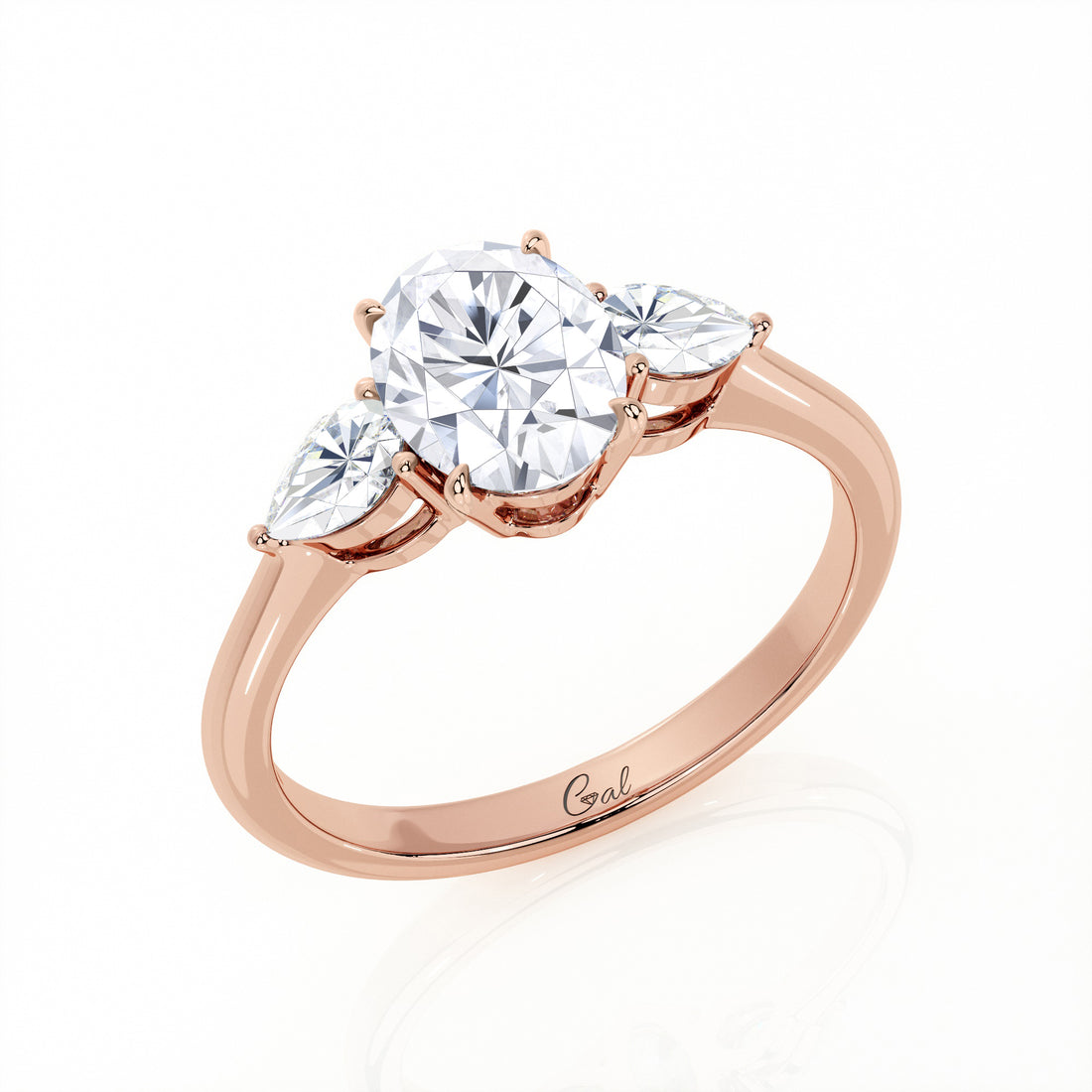 1.00 Carat Oval Shape With Pear Shape Side Stones Engagement Ring