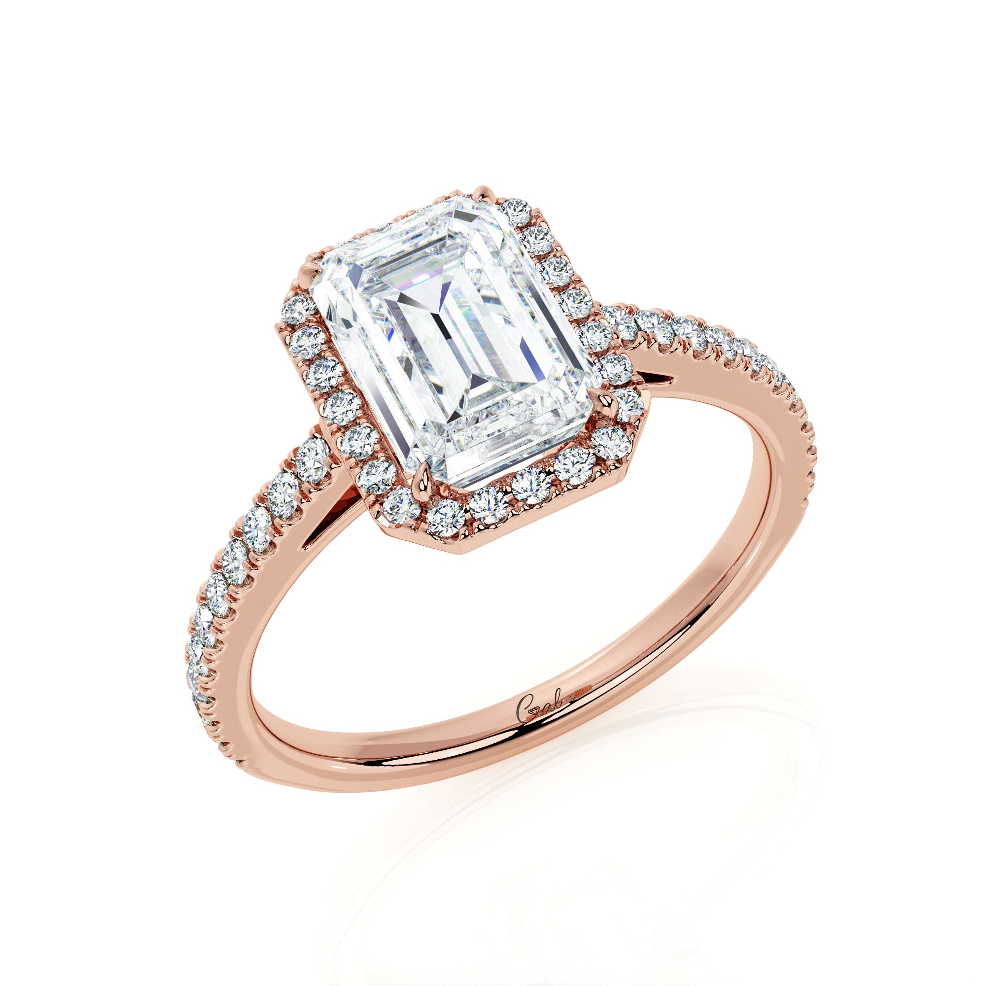 1.50 Carat Emerald Shape Micropavé Halo Engagement Ring