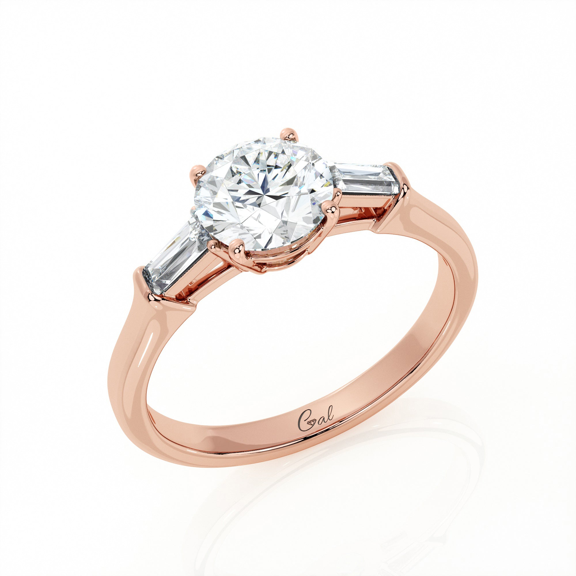 1.00 Carat Round Brilliant With Baguette Shape Side Stones Engagement Ring