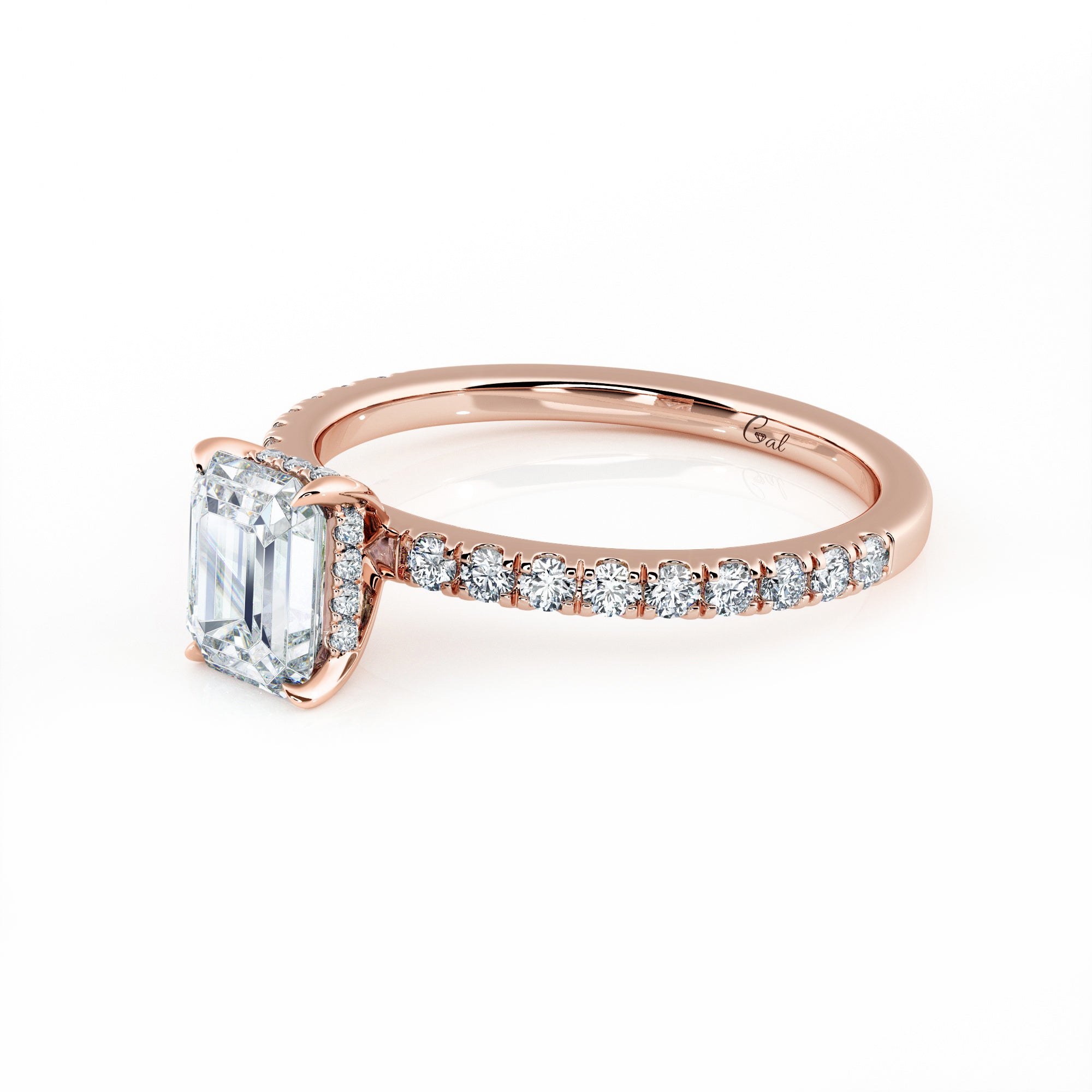 1.00 Carat Emerald Shape Micropavé Engagement Ring