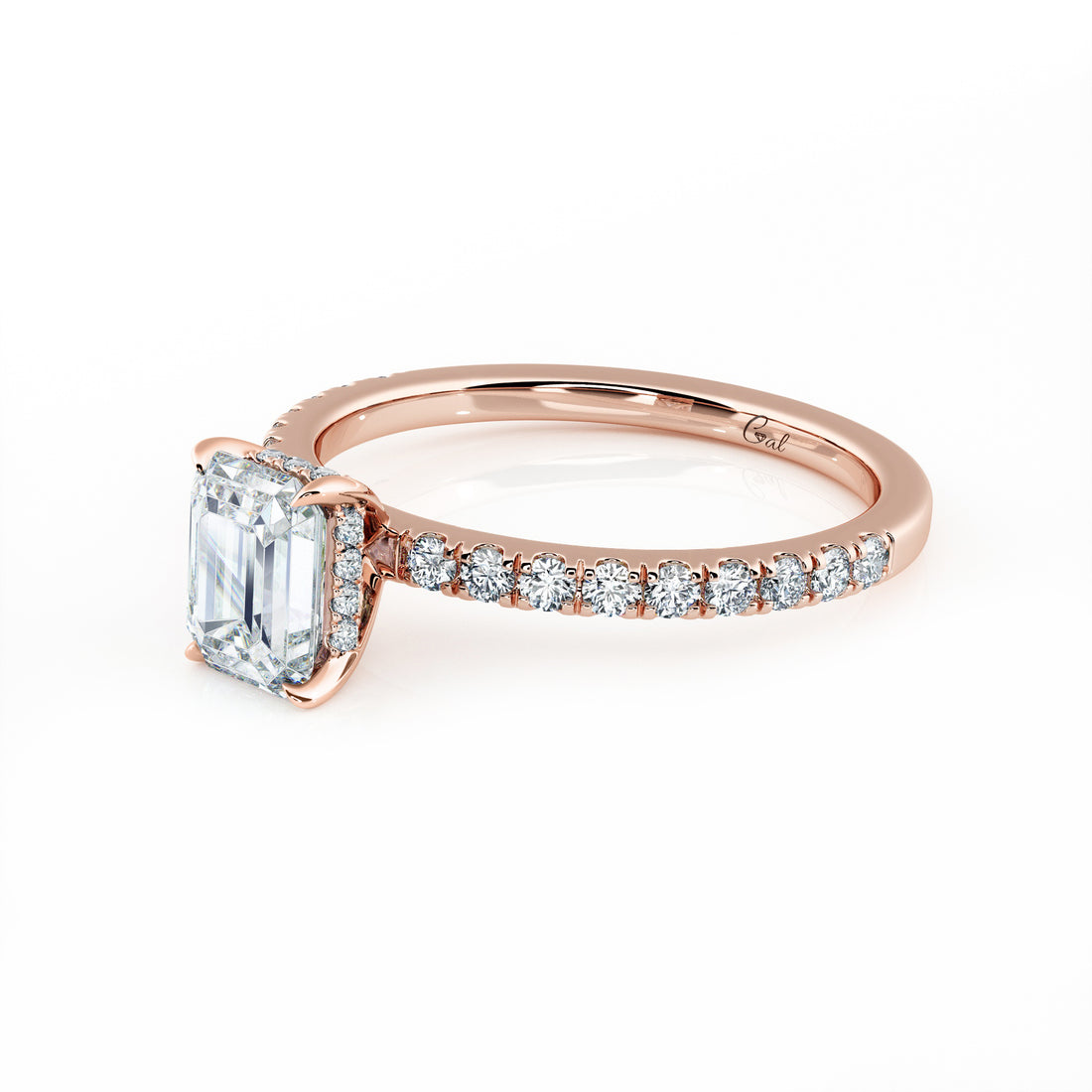 1.00 Carat Emerald Shape Micropavé Engagement Ring