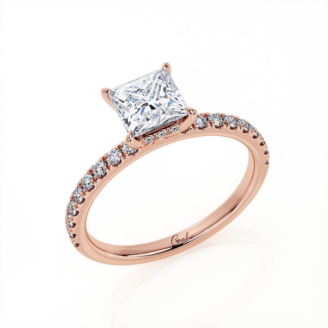 1.00 Carat Princess Shape Micropavé Engagement Ring