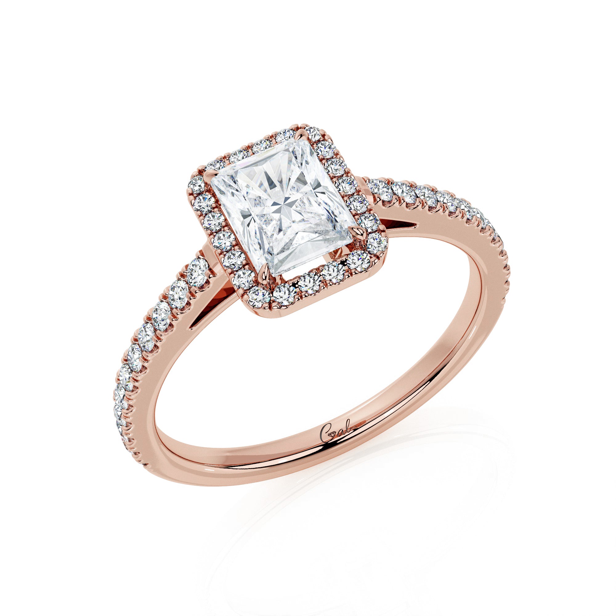 1.00 Carat Radiant Shape Micropavé Halo Engagement Ring