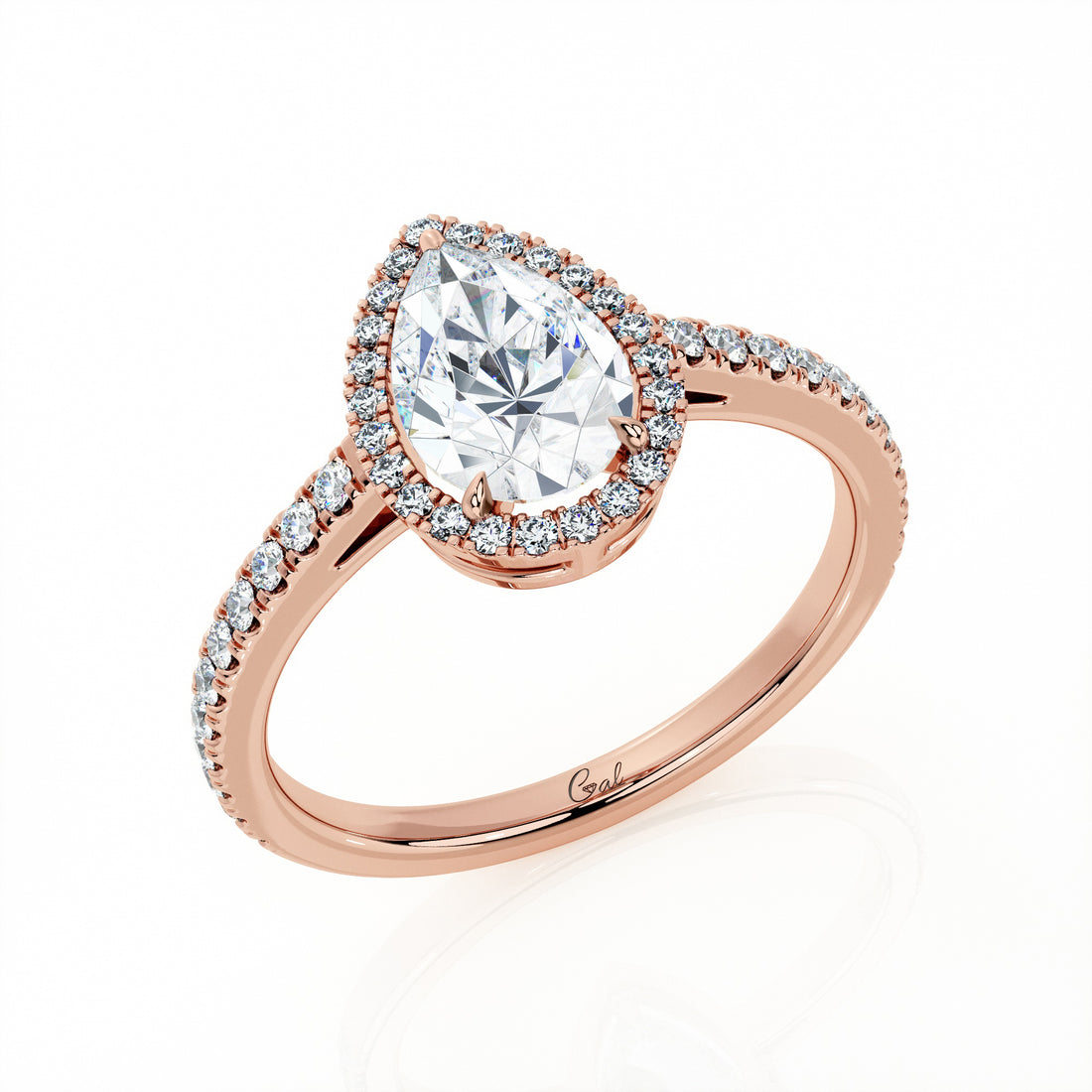 1.00 Carat Pear Shape Micropavé Halo Engagement Ring