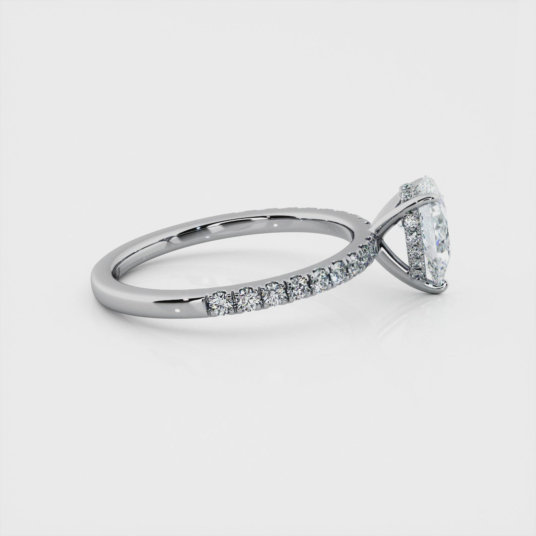 1.00 Carat Pear Shape Micropavé Engagement Ring