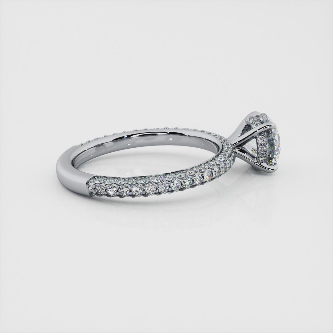1.00 Carat Round Brilliant Trio Pave Engagement Ring