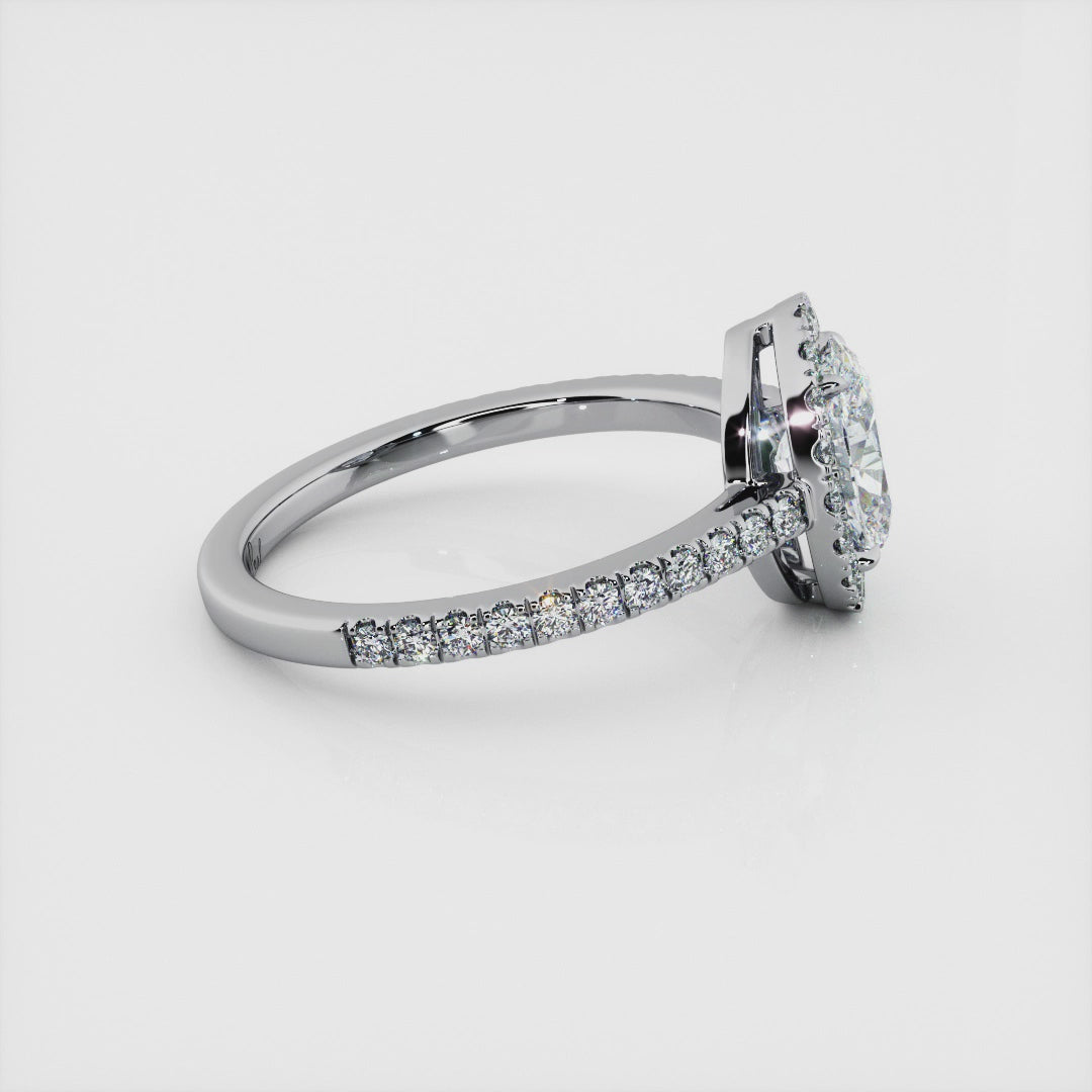 1.00 Carat Oval Shape Micropavé Halo Engagement Ring