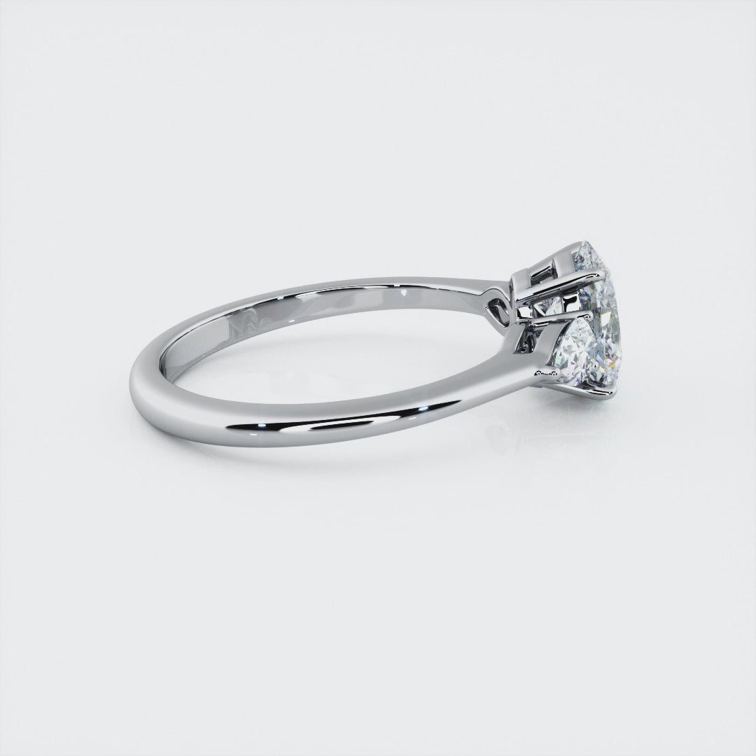 1.00 Carat Oval Shape With Pear Shape Side Stones Engagement Ring