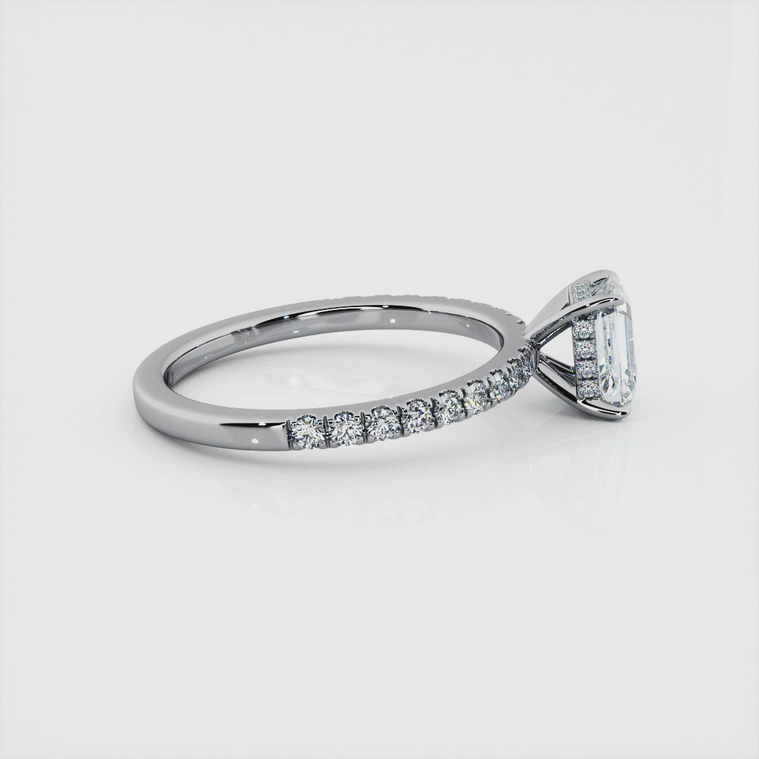 1.00 Carat Emerald Shape Micropavé Engagement Ring