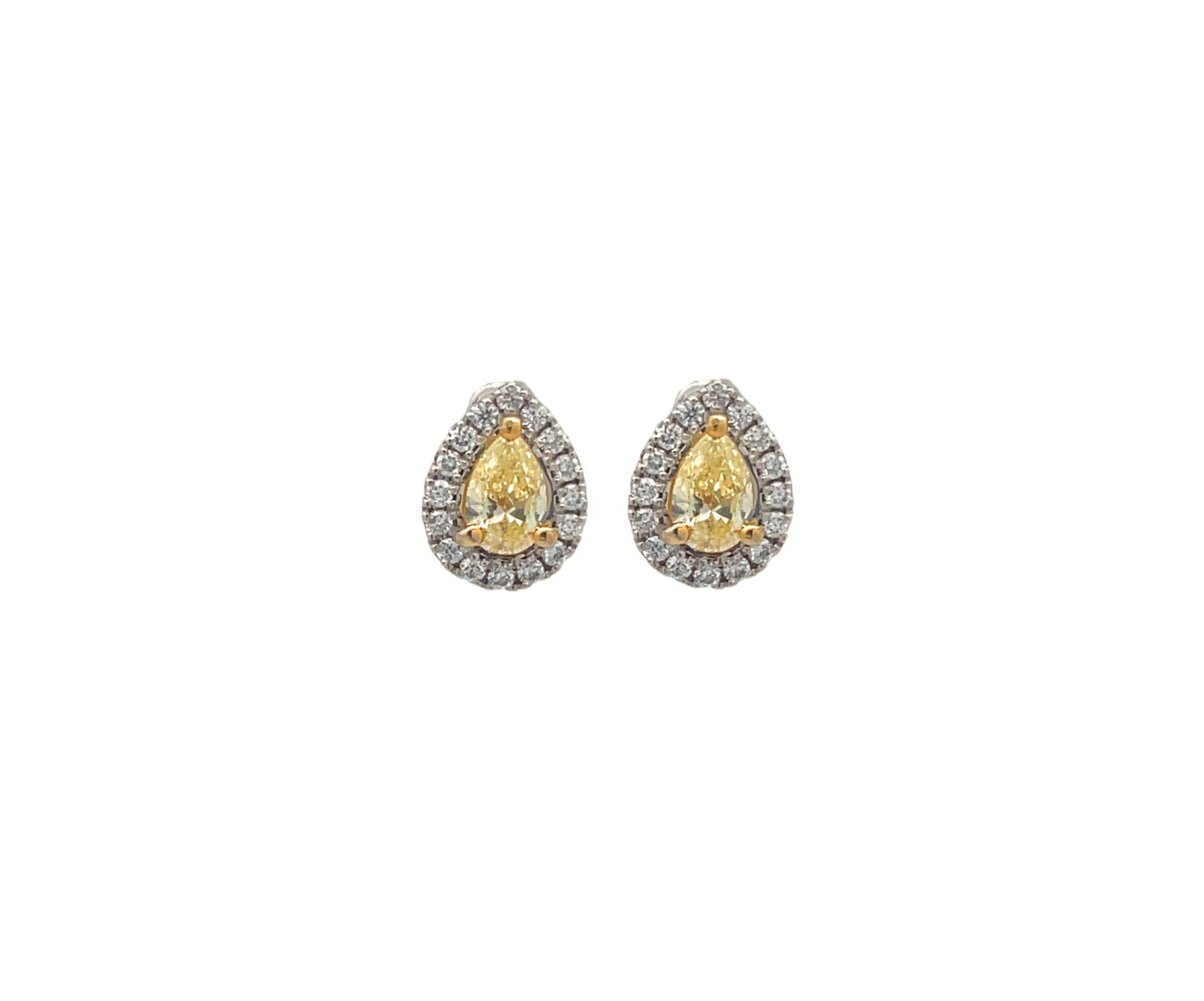 Pear Cut Fancy Yellow Diamond Halo Earrings