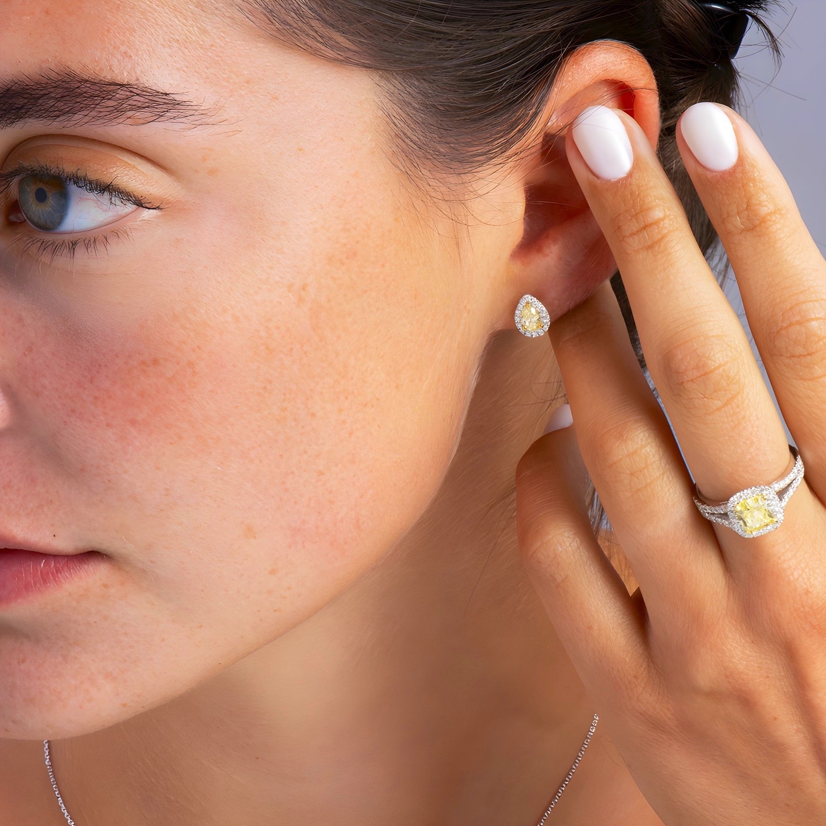 Pear Cut Fancy Yellow Diamond Halo Earrings
