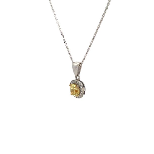 Fancy Yellow Diamond Necklace with Halo