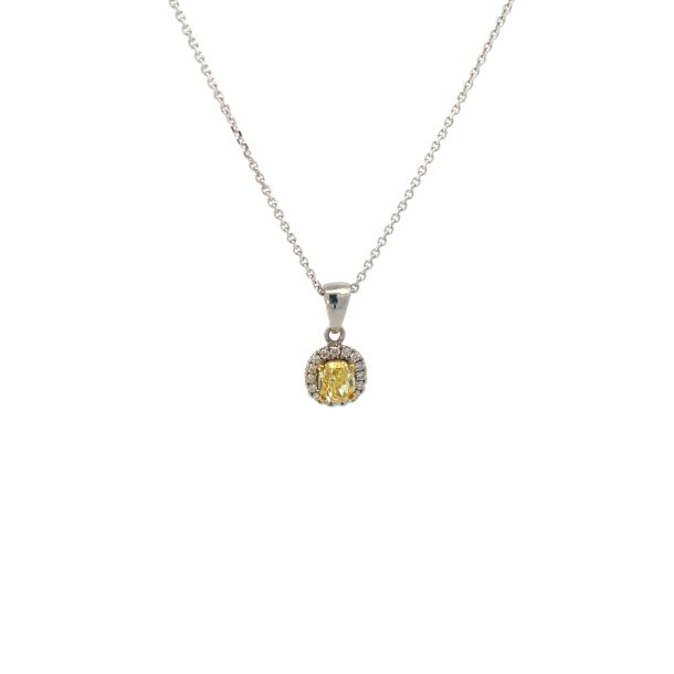 Fancy Yellow Diamond Necklace with Halo