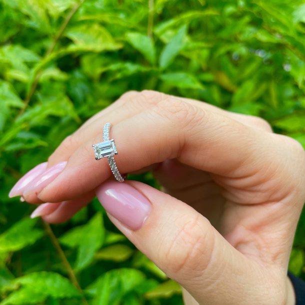 Emerald Cut Micropavé Engagement Ring